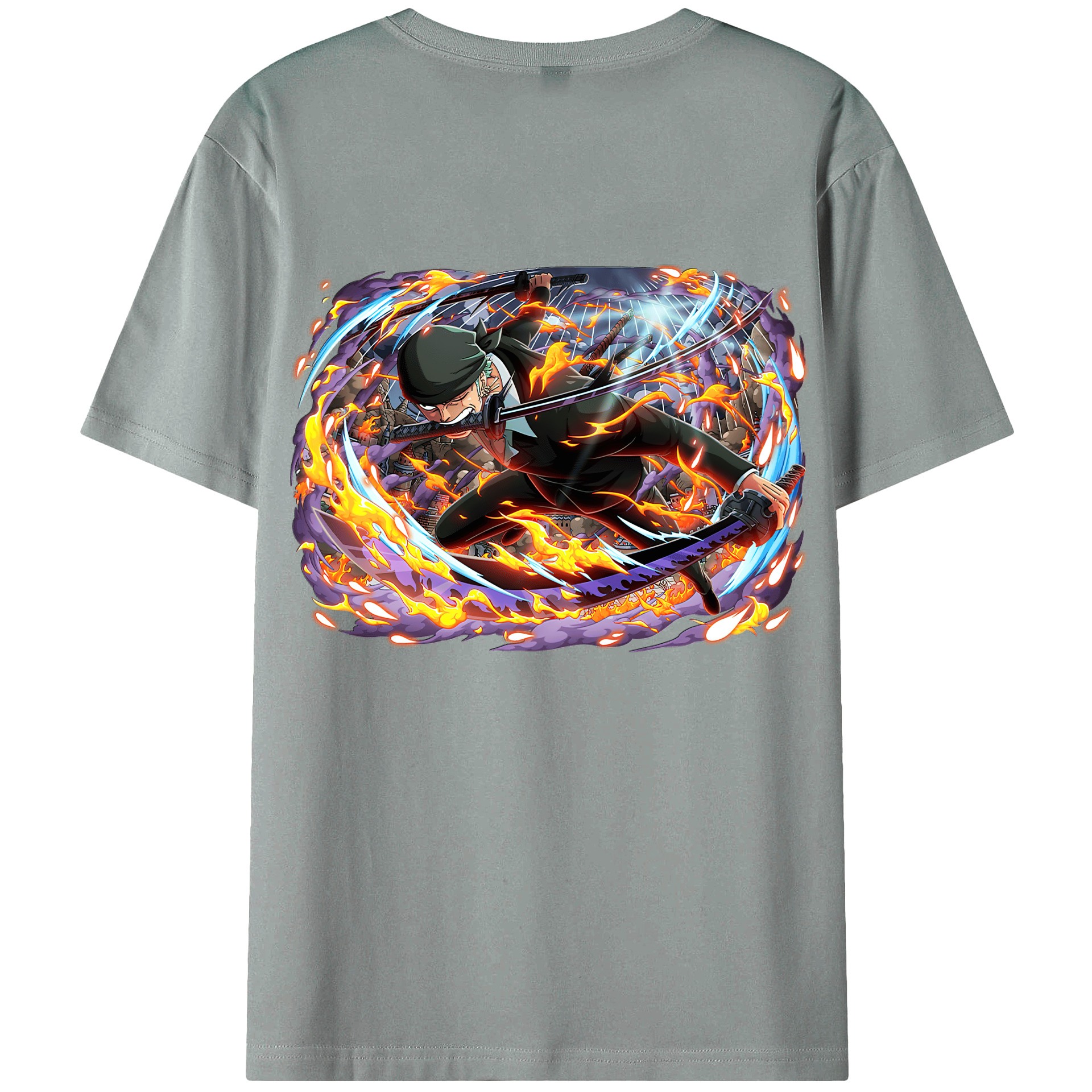 ワンピース ロロノア・ゾロ ONE PIECE Roronoa Zoro 綿100％ メンズ半袖Tシャツ（バックプリント） 通気性